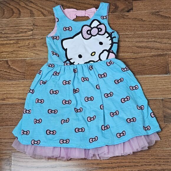 Sanrio Hello Kitty Dress Girls Size 4 Kids Blue Pink Tulle Tutu One Piece Outfit - Picture 9 of 9
